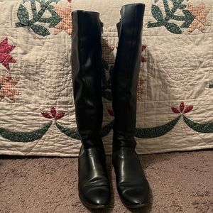 Black Over the Knee Faux Leather Winter Boots